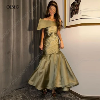 OIMG Елегантни вечерни рокли за жени 2023 Коктейлни рокли с едно рамо с дължина до щиколоток Midi Зелена рокля-калъф Просто вечерна рокля