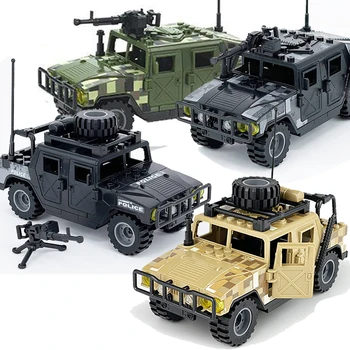Военен автомобил, автомобили Hummer модел на Jeep, щурмова машина на армията на САЩ, фигурки от специални части, Аксесоари за оръжия, Тухлени детски подаръци, играчки