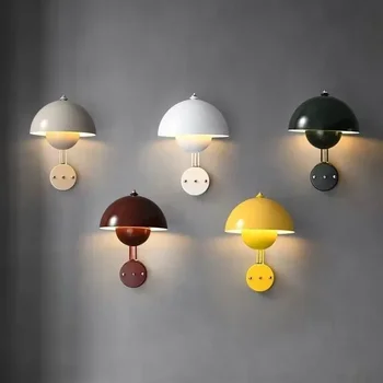 E27 Скандинавски монтиран на стената лампа, Led фенерче, Нощни лампи, Лампа за вътрешно осветление с форма на гъба стенни Творчески прекъсвач Macaron за хол