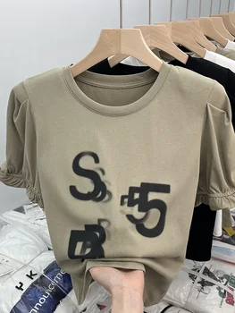 Женска тениска с графичен принтом и къс ръкав Harajuku, Корейската риза цвят Каки, Връхни дрехи на 90-те години, Y2k, Реколта Забавна Тениска С кръгло деколте, Лято 2023