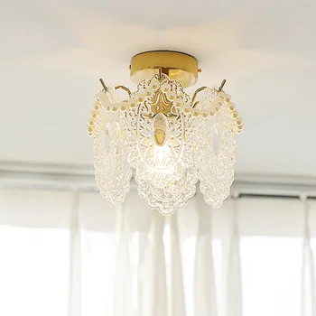 Френски тавана лампа, луксозен стъклен лампа с перли, Таван, осветителни тела, осветителни тела за осветление на спалня, декориране на спалня.