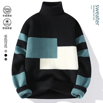 Пуловери мъжки 2024 зима корейски стил мъжки ежедневни поло топъл пуловер мъжки модни пуловери Мъжки вълнени пуловери мъжки