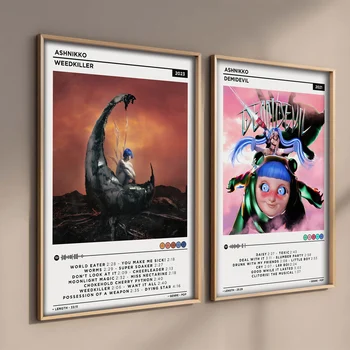 Хип-хоп певицата Ашникко 2023 Последният музикален плакат Албум Weedkiller Естетически Картини за стаята Печат върху платно Стенно Изкуство, Начало декор