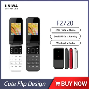 UNIWA F2720 GSM Симпатичен сгъваем мобилен телефон 1.7 инча с функция за телефон с две SIM-карти, мини отключени мобилни телефони за възрастни хора, безжичен FM радио