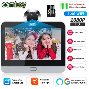 Camluxy Sasha WiFi 4.3-инчов Звънец-Шпионка Алекса Google Door Eye Viewer за Нощно Виждане PIR Камера За Откриване на Движение на Крилото на Разговора