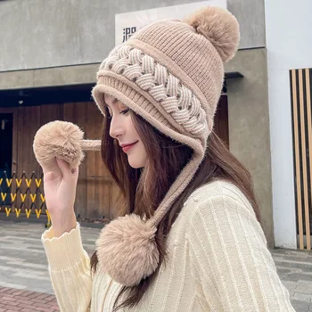 Есенно-зимни креативна вълнена шапка-топчета, дамска топла шапка за улицата, Модни Корея Вязаная капачка