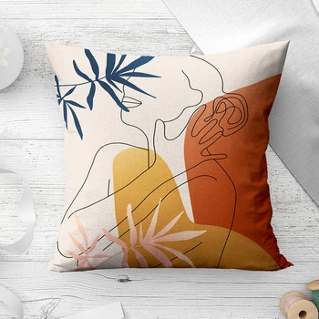 Калъфка за възглавница с листа от тропически растения, мека линия, естетическо изкуство, калъфка за възглавница, калъфка за дома на дивана в хола