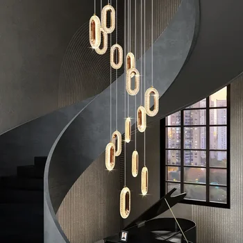 Модерна led полилей с кристални пръстени за стълби Луксозни висящи лампи Cristal Long Gold Creative За вътрешно осветление на тавана.