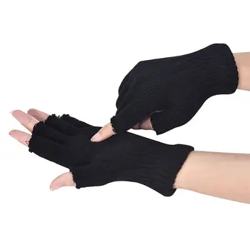 Меки улични черни топли зимни еластични ръкавици с утолщением в полпальца, възли ръкавици без пръсти, ръкавици без пръсти