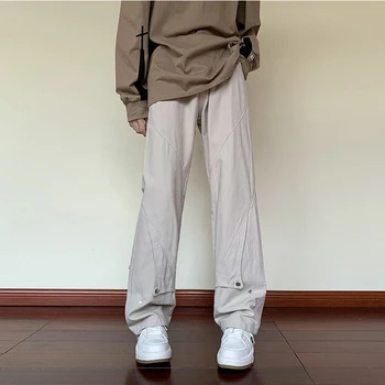 Модерен мъжки ежедневни панталони в стил хай стрийт, разкроена панталони в стил мозайка, Дълги прави Свободни и удобни панталони-клеш