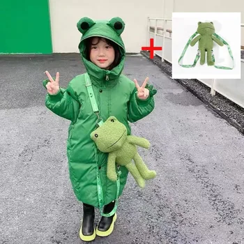 Дълги якета с изображение на анимационни жаби за момичета, зимата топъл зимен гащеризон за тийнейджъри, връхни дрехи за деца, cosplay, Новост 2023 година