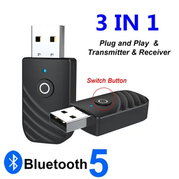 Безжичен адаптер Bluetooth 3 В 1 Предавател, Приемник, 3.5 мм AUX USB ключ аудиоадаптер за разговори със свободни ръце в колата си Музикален говорител