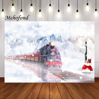 Фон за снимки Mehofond Сняг Зимата Коледен влак Страна на Чудесата Детска Празнична парти Фона на портрет декор фотографско студио