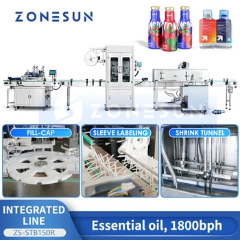 ZONESUN Автоматична Линия за бутилиране на течности, таван, этикетирования и свиване ZS-STB150R Опаковка сок, мляко, етерични масла