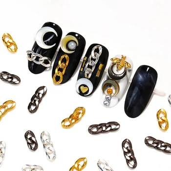 20pcs Метални вериги за дизайн на ноктите 3D Пънк-украшение на Черно Злато и Сребро 4 мм Трехсекционные Веригата Очарователен Аксесоар за нокти*-