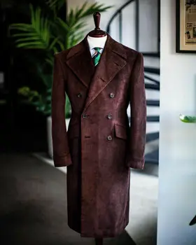 Вельветовое дълго палто, Мъжки костюми, Палта на копчета с ревера на Официалната работно облекло Зимата на Топло Плюс Размера Изработена по поръчка