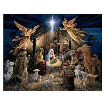 Направи си Сам Диамантена Бродерия Ангел Исус Християнска Диамантена живопис кръст бод Кръгли Коледна Украса за Дома