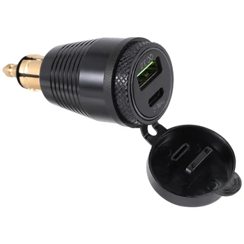 Водонепроницаемое зарядно устройство с жак DIN за мотоциклет към USB зарядното устройство QC3.0 и адаптер за захранване Type C мощност 30 W