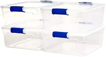 Пластмасови Многофункционална Штабелируемые контейнери за съхранение на Qt с надеждни защелкивающимися капаци за организиране на дома или офиса, прозрачни (4 опаковки