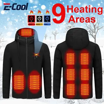 Яке с топъл 9 зони Мъжки зимни ски жилетка с топъл Дамско палто Топли дрехи с електрически отопляеми USB Спорт на открито, Туризъм, Колоездене