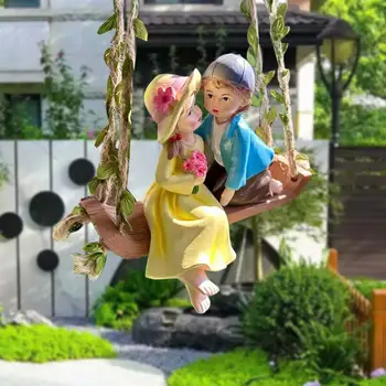 Градинска статуя на момче и момиче, подвесное украса, скулптура на открито