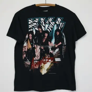 Памучен черна мъжка тениска Animalize Tour 1984 година група Kiss