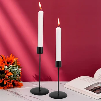 Метални свещници 2 елемента, свещник за маса, черен свещник за домашно сватбена вечеря, юбилейна декор