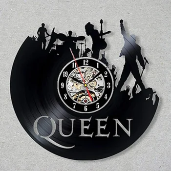 Стенен часовник Queen Rock Band Модерен дизайн Музикална тема на Класически грамофонни плочи Стенни часовници Изкуството за домашен интериор, Подаръци за музикант
