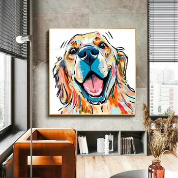 Модерен голдън ретривър, живопис върху платно, постери и щампи, стенни рисунки за хол, спални, аксесоари за дома, кучето Куадрос