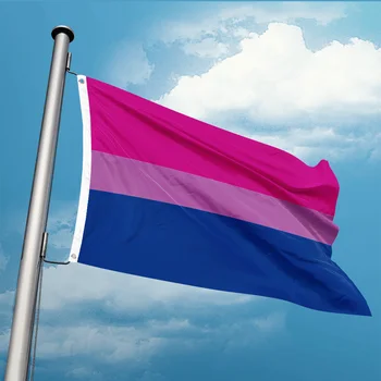 флаг бисексуальной гордост 3 фута x 5 фута, полиестер банер, който да се вее 90 * 150 см, двойно проникване, изработени по поръчка Двойна ред на открито на закрито