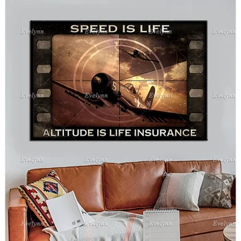 Ретро-плакат със самолет, Скокове с парашут, Пилот, скорост на полета - живот, Височина - застраховка 