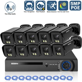 Комплект Система за Сигурност, Камери за видеонаблюдение 4K 10CH POE NVR Kit Outdoor 5MP Color Night Vision IP Bullet Камера Комплект за Видеонаблюдение 8CH