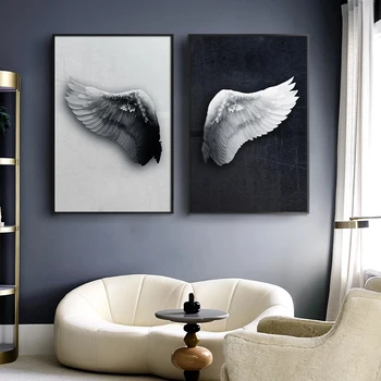 Абстрактна е черно-бяла картина върху платно с крила, модерни постери на скандинавскую тема и щампи, стенен интериор за дневната, картина в пътеката
