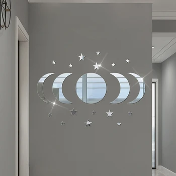 20pcs празнични аксесоари Звезда Луната Огледалната маска Кръг Полумесец Звезда Стикер на стената Комбинация от звезди и Луната Акрилни стикери за стена