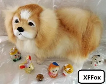 голяма модел на кучето естествен цвят в реалния живот от пластмаса и кожа, подарък за кучето-пекинеса с размери около 32x25 см xf1595