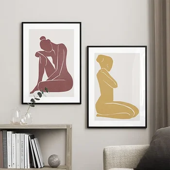 Абстрактна живопис върху платно, жълти и червени плакати с изображението на тялото на жената и щампи, стенни картини за спални, кабинет в скандинавски стил
