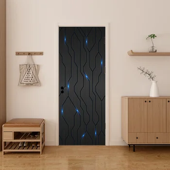 PVC самозалепващи водоустойчив стикер на вратата, модерни 3D абстрактна линия, стенни тапети, Хол, кабинет, Начало декор, Арт вратата плакат