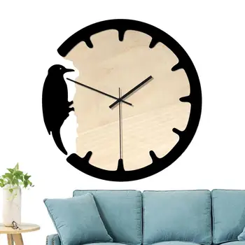 Стенен часовник с птици, Декорация на дома, за спални и Кръгли часовници в Ретро стил, Уникални Дървени часовници с дятлом Кварцови часовници за кухня и Трапезария