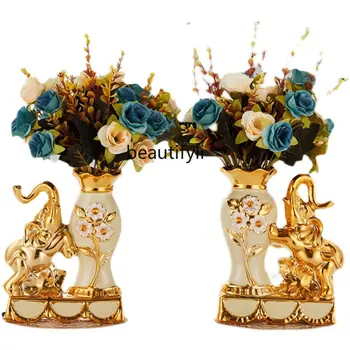 Керамична ваза zq в европейски стил, украса Fu Xiang, декориране на дневна, декориране на работния плот, шкаф, украса за спални