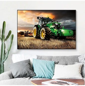 Модерна печат Hd върху платно, машина, трактори, Земеделска реколта, пейзаж, монтиран на стената артистичен интериор, плакат, украса на дома, боядисване без рамка