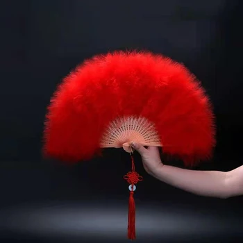 Сгъваем Фен от пера Лолита Японската Сладко Момиче-Тъмно Фея-Готически Придворен Танц Ръчно Фен на Изкуство Бродерия Подарък Декорация Сватба