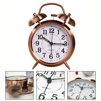 Alarm clock, реколта Ретро безшумни часовници с показалеца, наричайки звънец, светещи alarm clock, Металик аларма, декор за вашия работен плот на началната стая