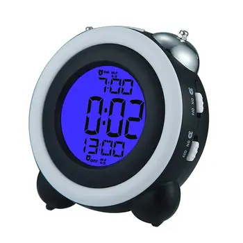 4-инчов будилник с двоен звънец, силен led цифров часовник с аларма, показване на време и дата, на 2 групи аларми, синя подсветка и функцията за повторение.