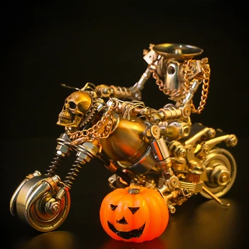 Скелет на мотоциклетист, метална 3D модел на пъзел, модно бижу във формата на главата на тиквата, иновативна събрание със собствените си ръце, свещник
