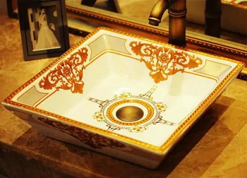 Художествена ръчна работа в европейския винтидж стил Квадратна Керамична настолна Lavobo Квадратна мивка за баня