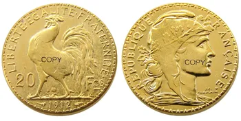 1912 Франция На 20-Франковая Копирни Монета с Петела в ухото си и формата на