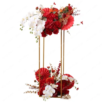 Имитация на цветята подпори, Флорални орнаменти, Шкаф за цветове на сватбената сцена, комбинирана колона, Пътен полето за цветя на щанд, цвете