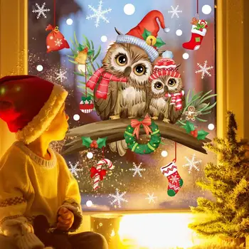Коледна Бухал Приклеивает до прозореца Самозалепващи етикети с птици, за домашно парти аксесоари за декор с анимационни тематични стъклени етикети xmax accessssory