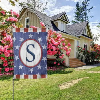 Америка завинаги, 4 юли, Патриотическая монограм, градински флаг, буква S, Деня на независимостта на САЩ, декоративен американския флаг в двора на открито