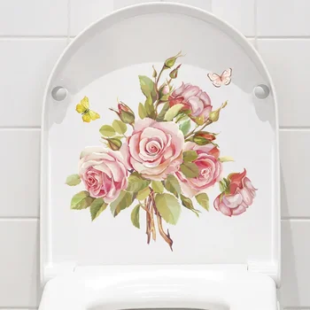 Красив Пролетен Букет Серия от Цветове Стикер на капака на тоалетната чиния Водоустойчив PVC Стикер на стената от плочки за баня тоалетна